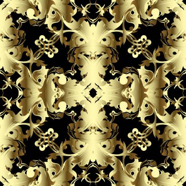 Vintage Altın 3d Barok vektör seamless modeli.