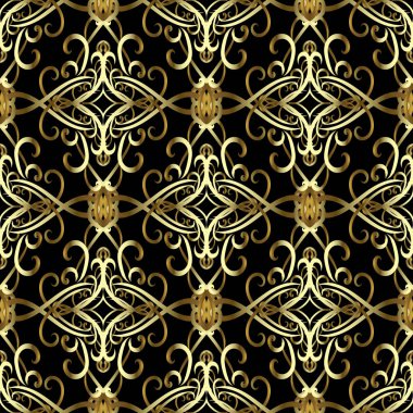 Vintage Altın 3d Damask vektör seamless modeli.