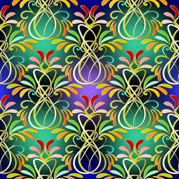 Colorido Patrón Sin Costura Paisaje Floral Vector Fondo Ornamental Brillante — Vector de stock