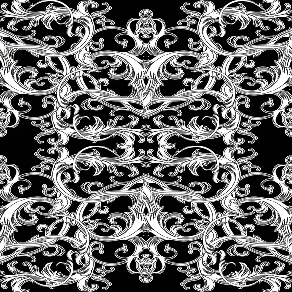 Barokke Sierlijke Vector Naadloze Patroon Zwart Wit Vintage Florale Achtergrond — Stockvector
