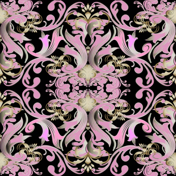 Barok Damast Vector Naadloze Bloemmotief Vintage Decoratieve Achtergrond Mooie Oude — Stockvector