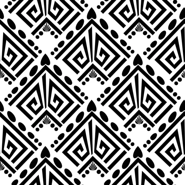 Abstracte Zwarte Witte Griekse Vector Naadloze Patroon Versiering Geometrische Patroon — Stockvector