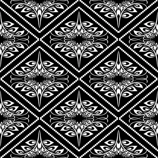 Vintage Czarne Białe Kwiatowy Wektor Wzór Monochromatyczne Streszczenie Tło Geometrycznych — Wektor stockowy