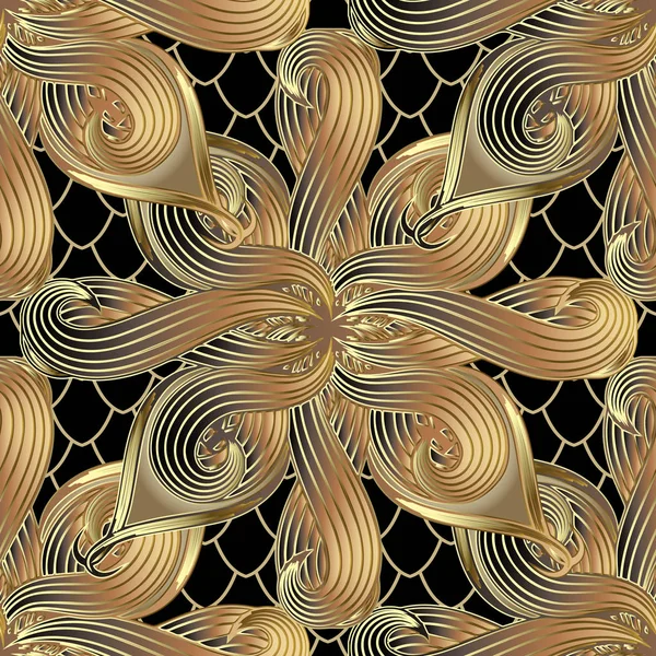 Zlaté Abstraktní Květinové Vektorové Vzor Bezešvé Okrasné Mřížky Mřížky Hadí — Stockový vektor