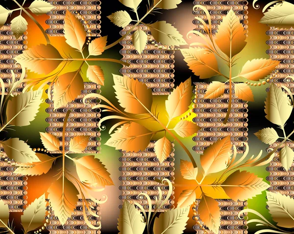 Abstract Autumn Leaves Vector Seamless Pattern Modern Bright Ornamental Leafy — Stock Vector