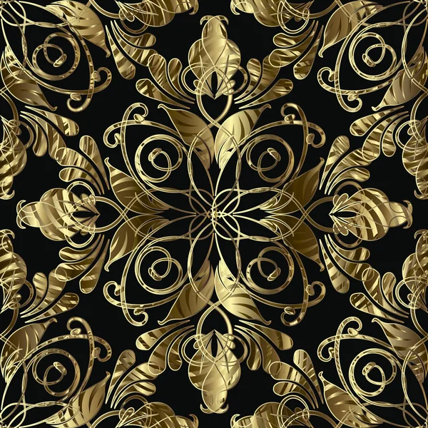 Vintage Gold Ornamental Damask Vector Seamless Pattern Ornate Patterned Floral — Stock Vector