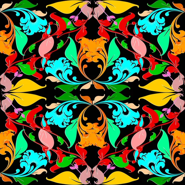 Motif Vectoriel Coloré Floral Russe Sans Couture Fond Feuillu Ornemental — Image vectorielle