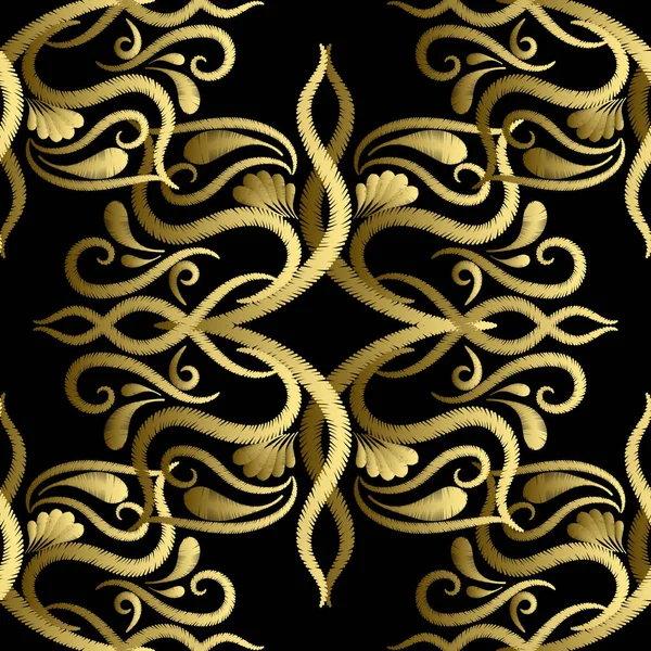 Bordado Oro Paisley Vector Patrón Sin Costuras Fondo Floral Ornamental — Vector de stock