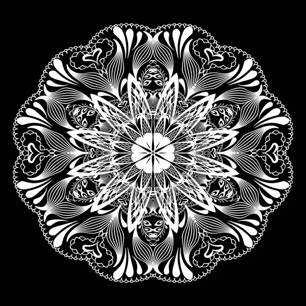 Çiçekli Dantel Mandala Modeli Vektör Siyah Beyaz Satır Sanat Oyma — Stok Vektör