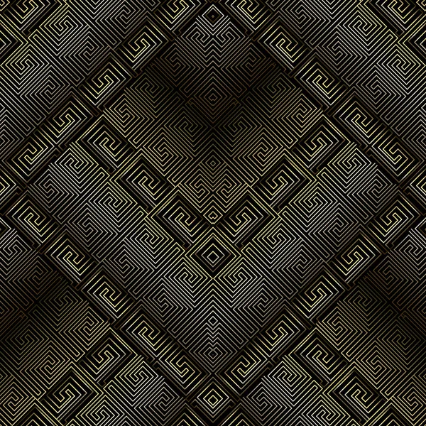 Griego Oscuro Meandros Clave Patrón Sin Costuras Vector Negro Oro — Archivo Imágenes Vectoriales