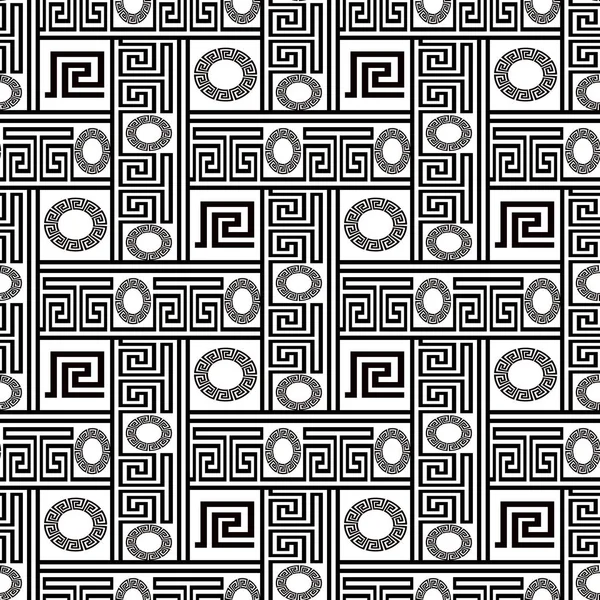 Yunan Siyah Beyaz Vektör Seamless Modeli Geometrik Modern Dekoratif Tasarım — Stok Vektör
