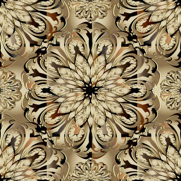 Barokk Vektor Varrat Nélküli Mintát Kerek Díszítő Mandala Virágos Textúrázott — Stock Vector