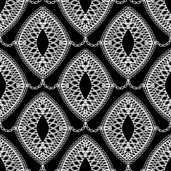 黒と白のベクトル シームレス パターン 観賞用の白黒ヴィンテージ背景 エレガントな装飾的な手芸品飾り 刺繍抽象図形や線 落書き線アート幾何学模様の華やかなデザイン — ストックベクタ