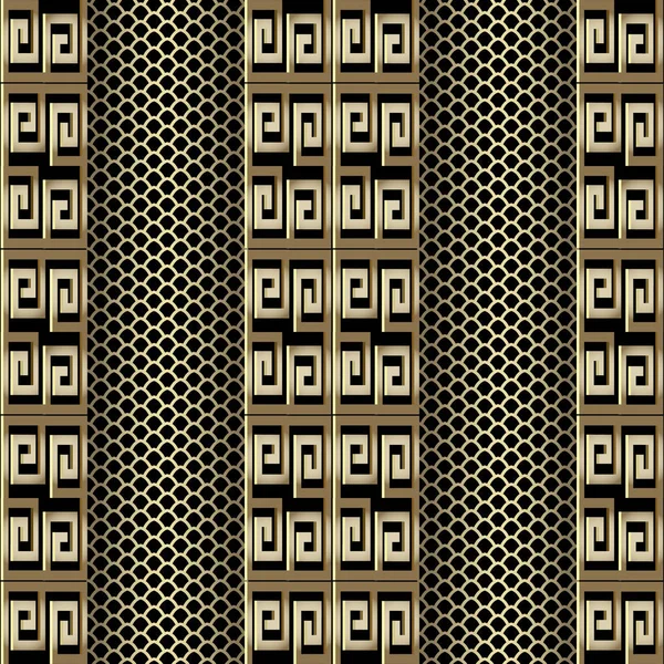 Zlaté Řeckého Klíče Meandru Vektor Bezešvé Vzor Mříž Ornamentální Texturou — Stockový vektor