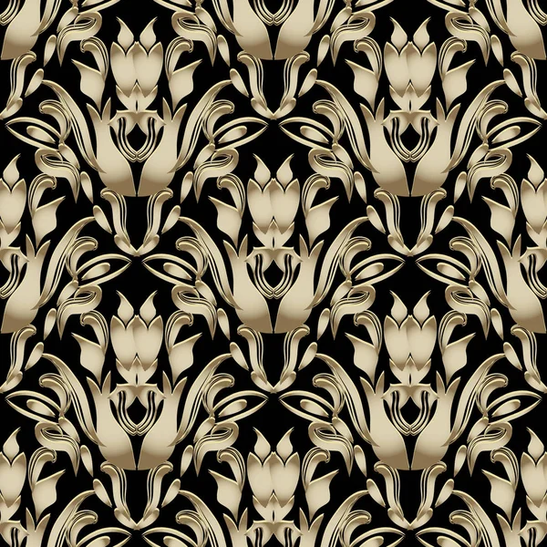 Vintage Floral Barroco Vetor Sem Costura Padrão Ornamental Abstrato Florescer — Vetor de Stock