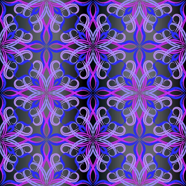 ダマスク紫ヴィンテージ バロック ベクトル シームレス パターン 花の観賞の抽象的な背景 エレガンス明るいアンティーク スタイルの花 タイル張りのエレガントな飾り 装飾的な無限の華やかな質感 — ストックベクタ