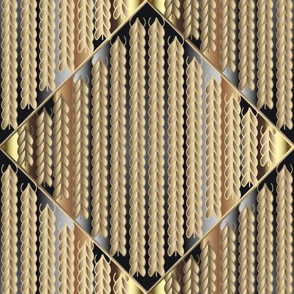 Gestricktes Gold Nahtloses Muster Ornamentale Stricktextur Hintergrund Moderne Geometrische Geflochtene — Stockvektor