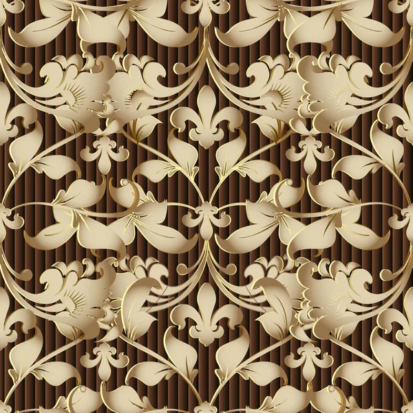 Baroque Motif Sans Couture Fond Brun Texturé Rayé Arrière Plan — Image vectorielle