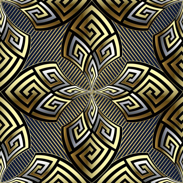Gold Griechischer Vektor Nahtloses Muster Gestreifter Geometrischer Ornamentaler Hintergrund Abstrakte — Stockvektor
