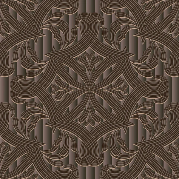 Rayas Marrón Textura Vector Patrón Sin Costura Antecedentes Damasco Ornamental — Vector de stock