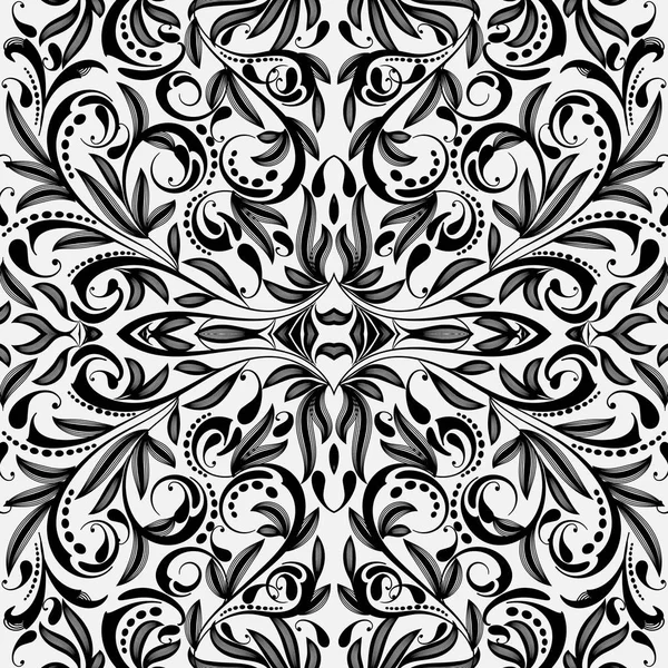 典雅黑白相间的花纹 矢量单色观赏花卉背景 老式手画的佩斯利花 装饰华丽的设计 — 图库矢量图片