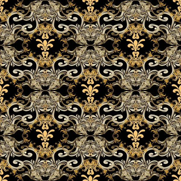 Gold Barocke Vektor Nahtlose Muster Ornamentalen Antiken Hintergrund Barock Viktorianischen — Stockvektor
