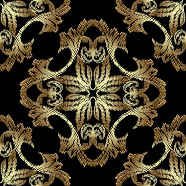 Altın nakış Barok seamless modeli. Vektör süs dokulu arka plan. Goblen çiçek Şam süsleme Barok Victoria tarzı içinde. İşlemeli Dekoratif tasarım. Süslü 3d doku