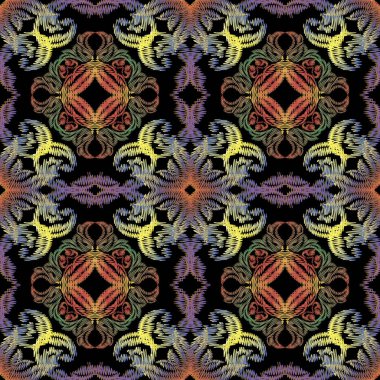 Renkli nakış Barok seamless modeli. Vektör süs dokulu arka plan. Goblen çiçek Şam süsleme Barok Victoria tarzı içinde. İşlemeli Dekoratif tasarım. Süslü doku