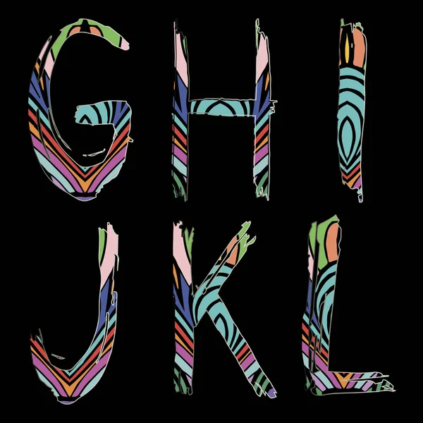 Tipografia Fonte Ilustração Vetorial Abc Set Grunge Doodle Striped Colorful — Vetor de Stock
