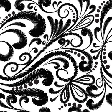 Nakış çiçek vektör seamless modeli. Etnik tarzı grunge Paisley çiçekler. Dekoratif Barok GOBLEN süsleme. İşlemeli çiçekler, yapraklar, swirls. Süslü dokulu izole arka plan.