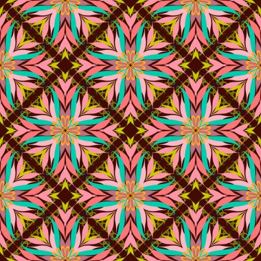 Renkli çiçek vektör seamless modeli. El bağbozumu yapraklı süs çekilmiş. Şam çiçekler, yapraklar, dantel kare. Hat sanat oyma sonsuz güzelleşmek artalanları. Lüks tasarım için kumaş, tekstil, yazdırma