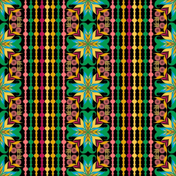 Красочный Полосатый Цветочный Бесшовный Узор Векторное Декоративное Этническое Происхождение Племени — стоковый вектор
