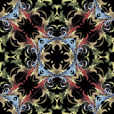 Beautful Barok Şam seamless modeli. Renkli çiçek arka plan duvar kağıdı kumaş çiçekli zarafet, kaydırma yaprakları, antika barok Viktorya tarzı süsler. Desenli lüks tasarım.