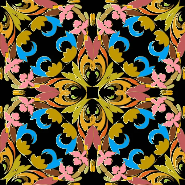 Барокко Красочный Векторный Бесшовный Узор Украшенный Яркий Декоративный Цветочный Фон — стоковый вектор