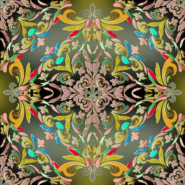 Baroque Vecteur Coloré Motif Sans Couture Orné Lumineux Fond Floral — Image vectorielle
