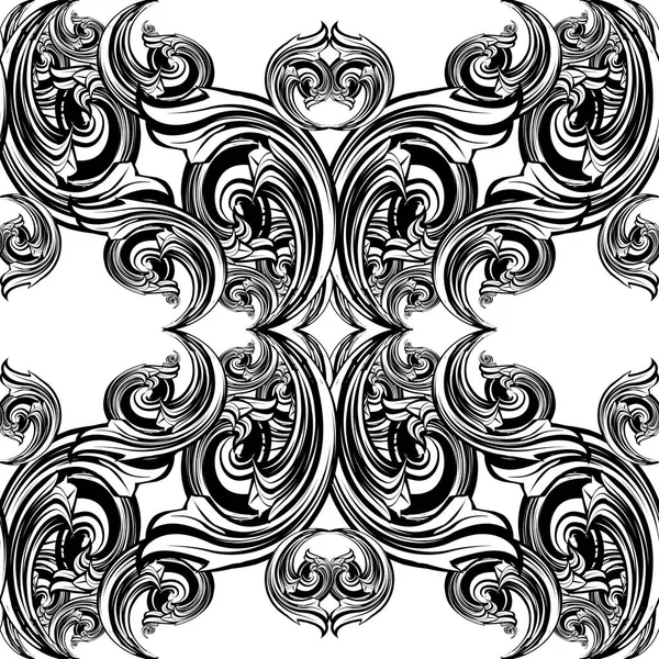 Barok Zwart Wit Vector Naadloze Patroon Damast Monochroom Decoratieve Achtergrond — Stockvector