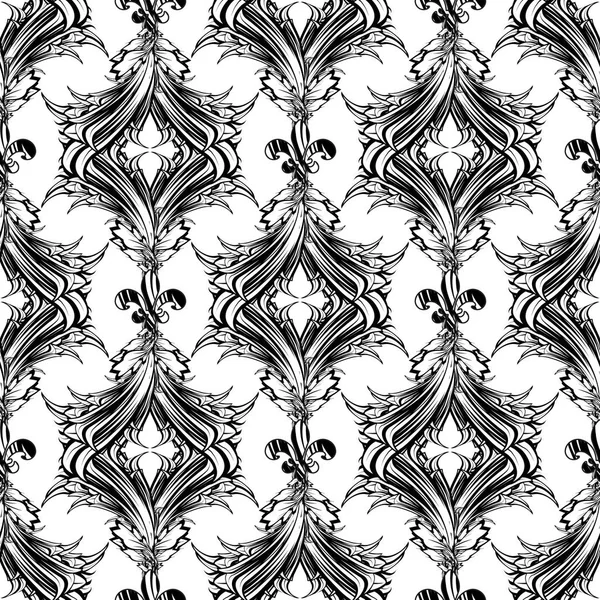 Vecteur Baroque Noir Blanc Motif Sans Couture Damas Monochrome Fond — Image vectorielle