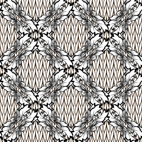 Vecteur Damas Baroque Motif Sans Couture Noir Blanc Fond Décoratif — Image vectorielle
