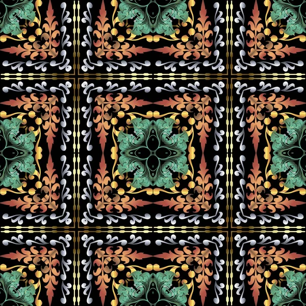 Motif Sans Couture Vectoriel Baroque Carreaux Fond Floral Ornemental Géométrique — Image vectorielle