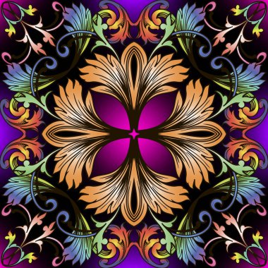 Renkli Barok vektör seamless modeli. Süs çiçek trendy arka plan. Desenli zemin yineleyin. Vintage Barok Victoria tarzı antika süsleme. Parlak parlayan zemin üzerine süslü tasarım