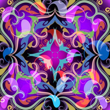 Renkli Paisley vektör seamless modeli. Güzel süs parlayan arka plan. Çiçek tekrar parlak zemin. Vintage dekoratif desenli çiçekler, swirls. Elegance süsleme. Modern süslü tasarım