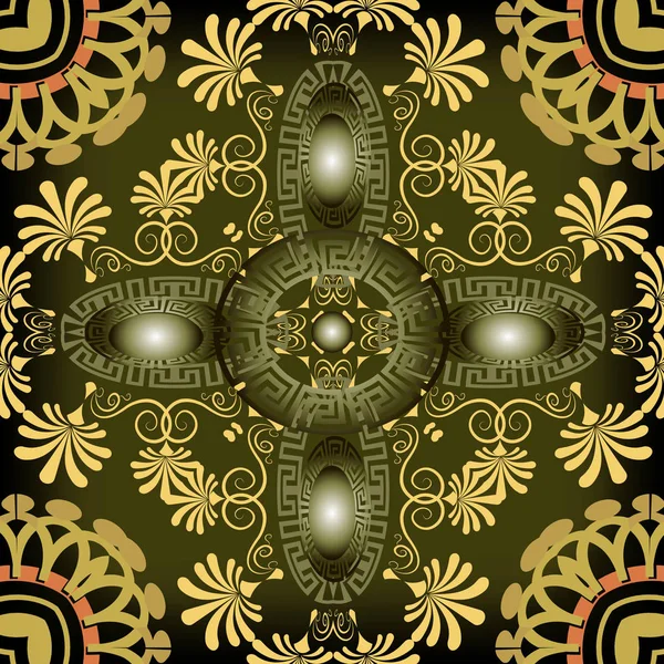 Clé Grecque Serpente Motif Vectoriel Floral Sans Couture Arrière Plan — Image vectorielle