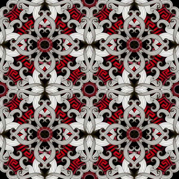 Moderne Kreative Griechischen Stil Abstrakte Nahtlose Muster Vektor Blumen Schwarz — Stockvektor