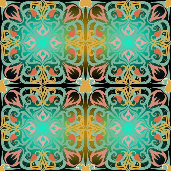 アラビア語花カラフルなペイズリーのシームレスなパターン 装飾的なアラベスクのベクトルの背景 ビンテージ ペイズリー柄花 模様のエスニック風背景を繰り返します 装飾的なデザイン 材料の無限のテクスチャ — ストックベクタ