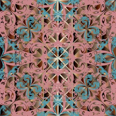 Süslü vintage Damask çiçek vektör seamless modeli. Geometrik soyut dekoratif arka plan. Desenli çizgili zemin yineleyin. Elegance çizilmiş çiçekler, yapraklar, swirls ver. Geometri şekilleri, rhombus