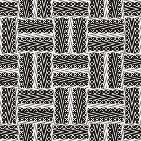 Checkered Ornamental Geometric Vector Seamless Pattern Striped Tribal Black White — Stock Vector