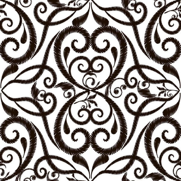 Чорно Біла Вишивка Булатної Векторні Безшовні Візерунок Квіткових Декоративних Гобелен — стоковий вектор
