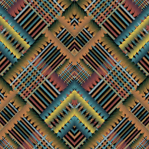 ストライプ刺繍ベクターのシームレスなパターン グランジ タペストリー ストライプ ボーダー 幾何学的なエスニック風の部族の背景 刺繍されたカラフルなタイル張りのジグザグ飾り ファブリック 壁紙の華やかなデザイン — ストックベクタ