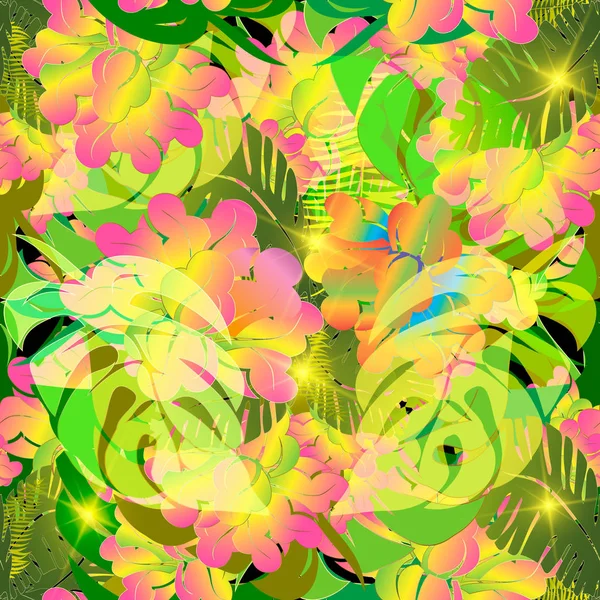 Цветные Тропические Цветы Векторный Бесшовный Узор Красивый Декоративный Цветочный Фон — стоковый вектор