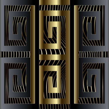 Abstract luxury 3d greek key meander border seamless pattern. Vector ornamental geometric waves background. Wavy lines repeat elegance backdrop. Geometric ornament. Ornate design. Surface texture. clipart